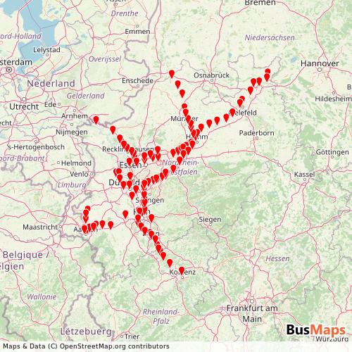 Transit Data for Germany by NX National Express Rail Gmbh with Stops on Map