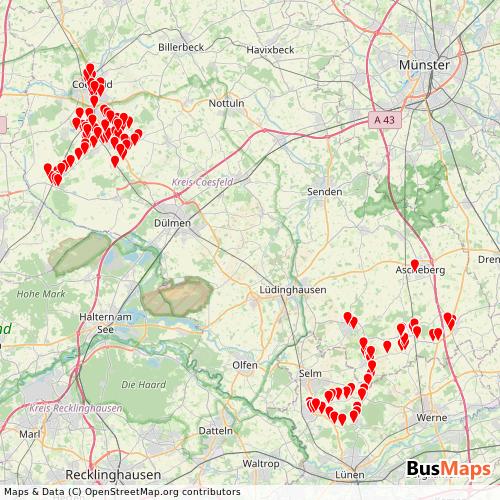 Transit Data for Germany by RVM Kreis Coesfeld 33 with Stops on Map