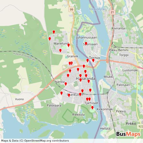 Transit Data for Sweden by Haparanda Stadstrafik with Stops on Map