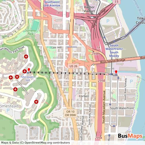 Transit Data for United States by Portland Aerial Tram with Stops on Map