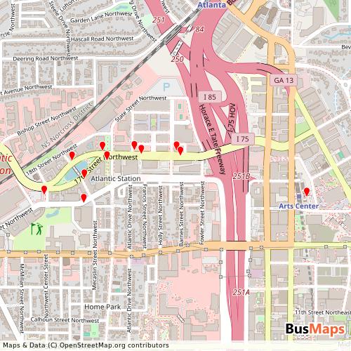 Transit Data for United States by Atlantic Station Shuttle with Stops on Map