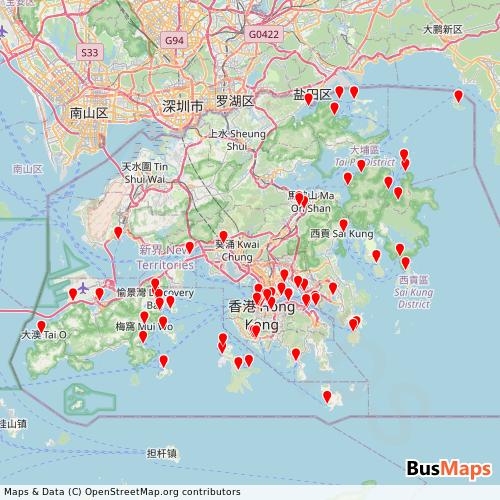 Transit Data for Hong Kong by Ferry Services with Stops on Map
