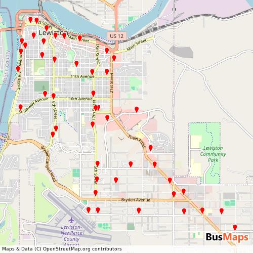 Transit Data for United States by Lewiston Transit System with Stops on Map