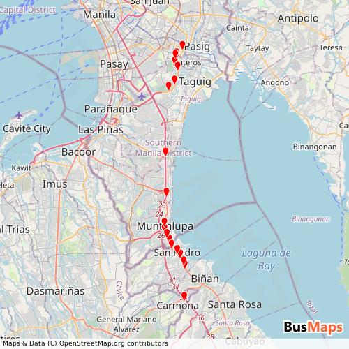 Transit Data for Philippines by HM Transport Inc. with Stops on Map