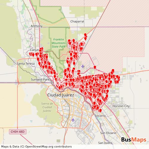 Transit Data for United States by Sun Metro with Stops on Map