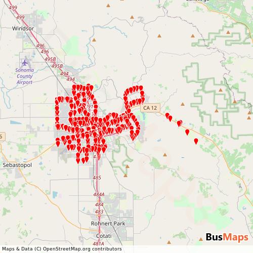 Transit Data for United States by Santarosa with Stops on Map