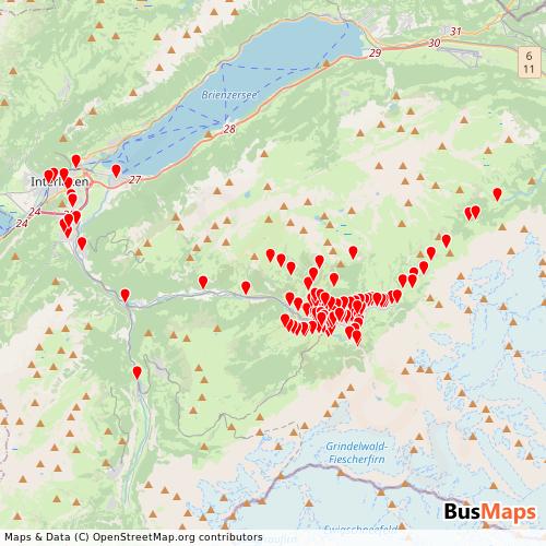 Transit Data for Switzerland by STI Bus Ag with Stops on Map