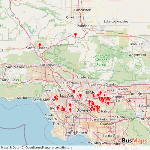 Transit Data for United States by LA Go Bus with Stops on Map