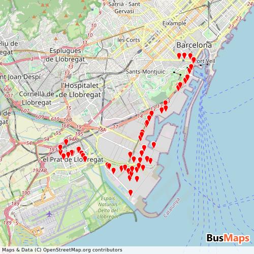 Transit Data for Spain by Moventis (Port) with Stops on Map