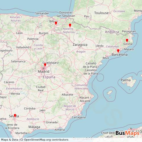 Transit Data for Spain by Privilege Style S.A. with Stops on Map