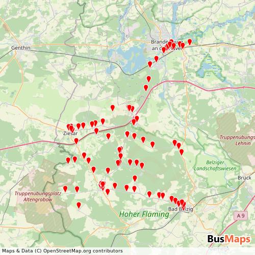 Transit Data for Germany by Lange with Stops on Map