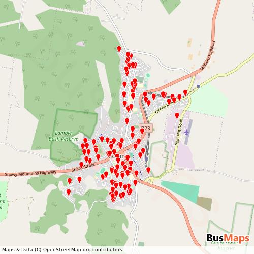Transit Data for Australia by Cooma Coaches with Stops on Map