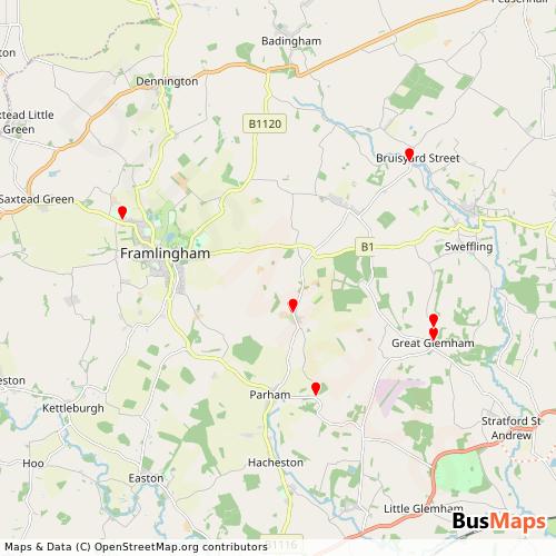 Transit Data for United Kingdom by Thompsons Coaches with Stops on Map