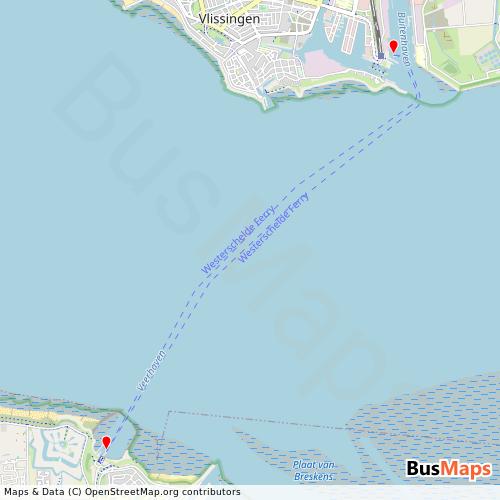 Transit Data for Netherlands by Westerschelde Ferry with Stops on Map