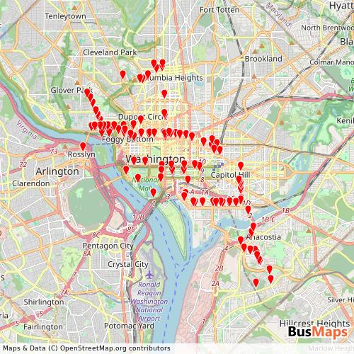Transit Data for United States by DC Circulator with Stops on Map