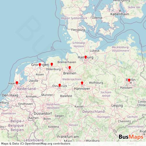 Transit Data for Germany by Blablacar Bus with Stops on Map