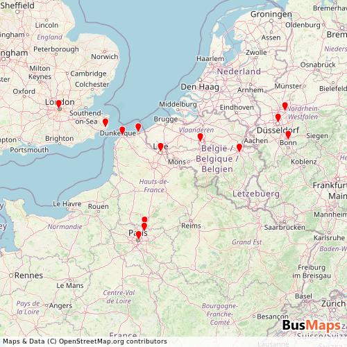 Transit Data for France by Blablacar Bus with Stops on Map