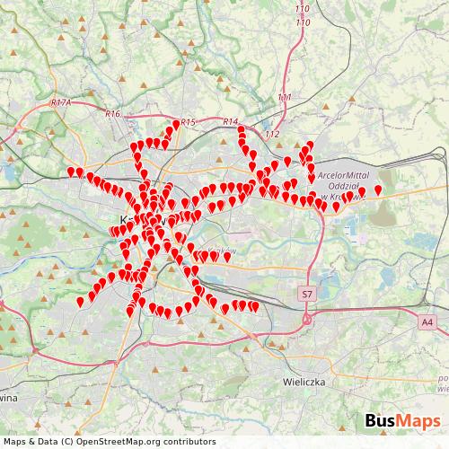 Transit Data for Poland by ZTP Kraków with Stops on Map