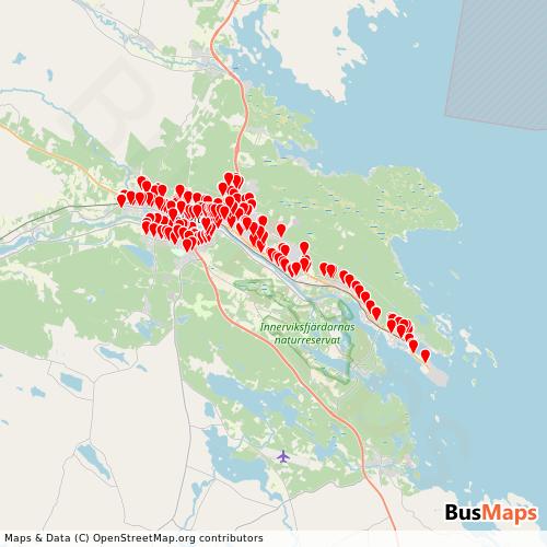 Transit Data for Sweden by Skellefteåbuss with Stops on Map