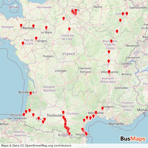 Transit Data for France by Ocedefault with Stops on Map