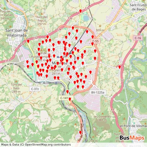 Transit Data for Spain by Busmanresa with Stops on Map