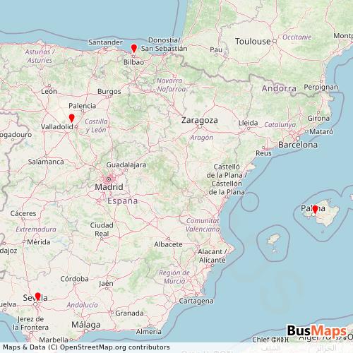 Transit Data for Spain by Enter Air with Stops on Map