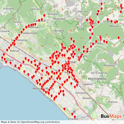 Transit Data for Italy by Autolinee Toscane - Urbano Massa with Stops on Map