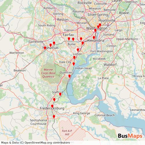 Transit Data for United States by Virginia Railway Express with Stops on Map