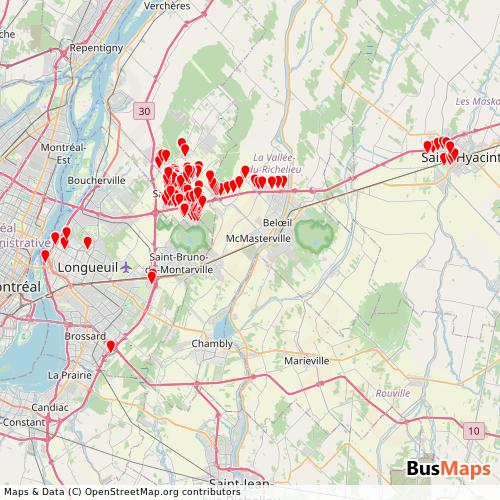 Transit Data for Canada by exo-Sainte-Julie with Stops on Map