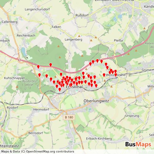Transit Data for Germany by SV Hohenstein-Ernstthal Bus with Stops on Map