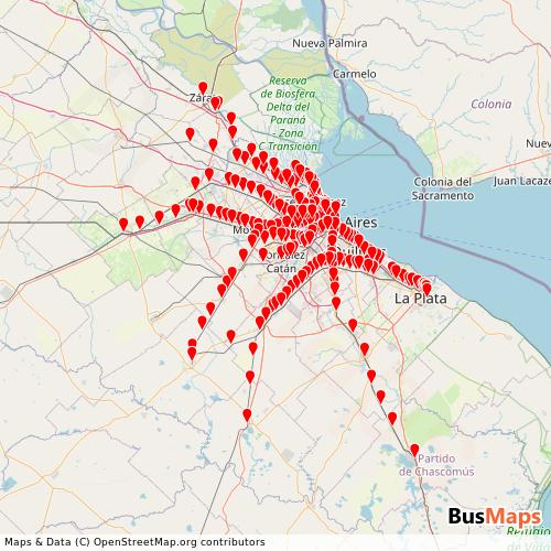 Transit Data for Argentina by Trenes Argentinos with Stops on Map