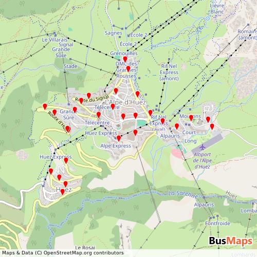 Transit Data for France by Autocars Resalp with Stops on Map