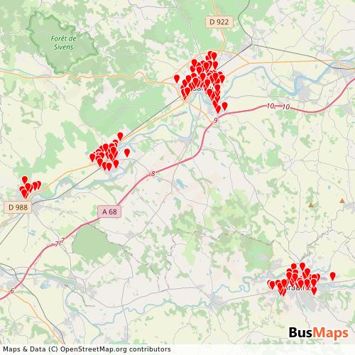 Transit Data for France by Lio with Stops on Map