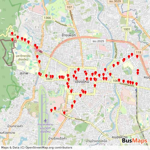 Transit Data for Thailand by Chiang Mai with Stops on Map