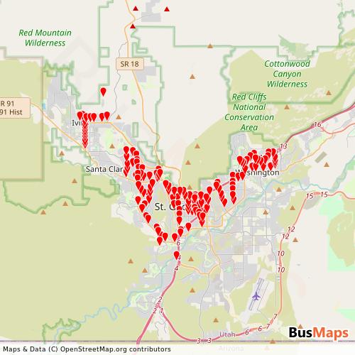 Transit Data for United States by Suntran Utah with Stops on Map