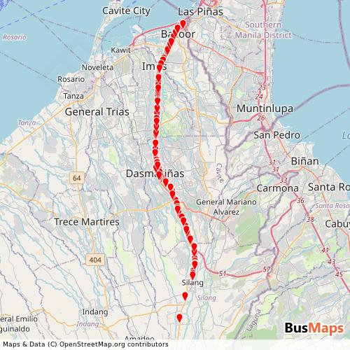Transit Data for Philippines by Silang Transport Service and Development Cooperative with Stops on Map