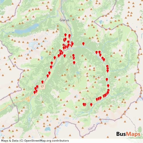 Transit Data for Switzerland by Autobetrieb Sernftal with Stops on Map