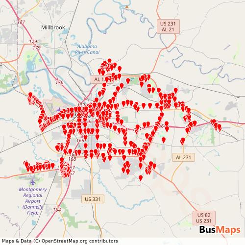 Transit Data for United States by Montgomery Transit with Stops on Map