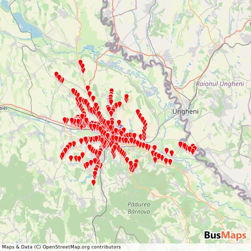 Transit Data for Romania by Sctp Iasi with Stops on Map