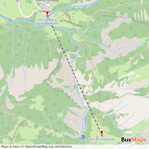 Transit Data for Switzerland by Genossenschaft Tschinglenbahn Elm with Stops on Map