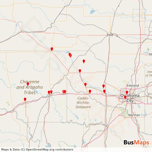 Transit Data for United States by Cheyenne and Arapaho Transit with Stops on Map