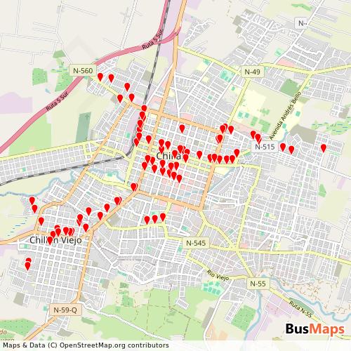 Transit Data for Chile by Chillan Viejo with Stops on Map