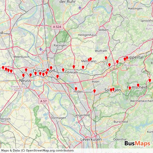 Transit Data for Germany by Regiobahn with Stops on Map