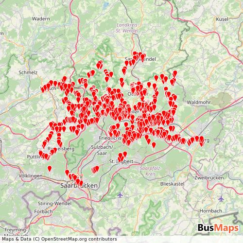 Transit Data for Germany by NVG Neunkircher Verkehrs Gmbh with Stops on Map