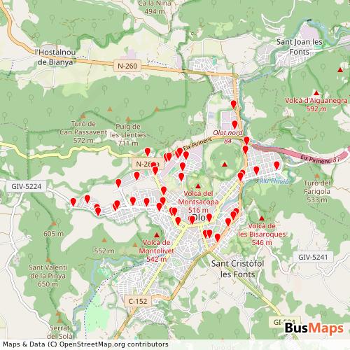 Transit Data for Spain by Tpo with Stops on Map