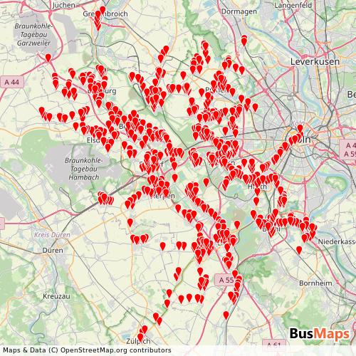Transit Data for Germany by Revg Rhein-Erft-Verkehrsgesellschaft mbh with Stops on Map
