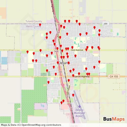 Transit Data for United States by Delano Area Rapid Transit with Stops on Map