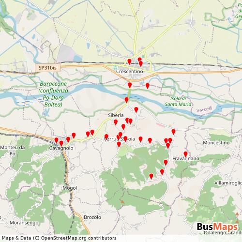 Transit Data for Italy by GTT e Marletti (Pool) with Stops on Map