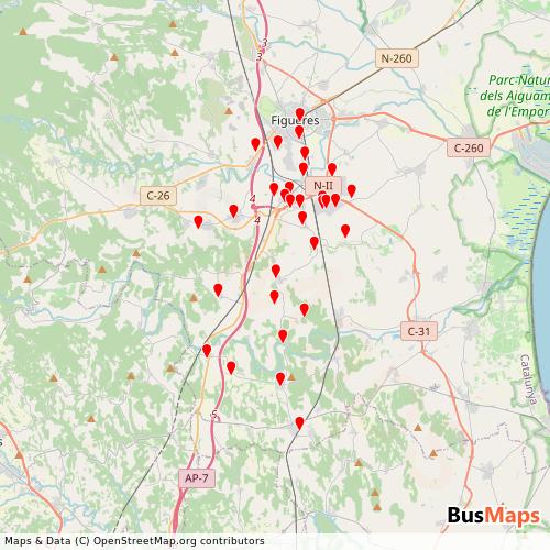 Transit Data for Spain by Estarriol Bus, Sl with Stops on Map