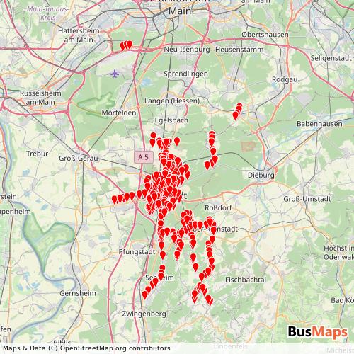 Transit Data for Germany by Heag with Stops on Map
